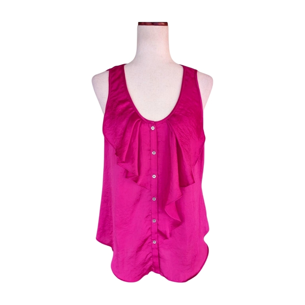 Yoana Baraschi Fuchsia Racer back Ruffle Front‎ Tank Top Size Medium